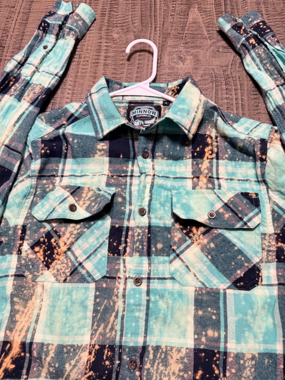 Angry Minnow Teal Plaid Button-Down Shirt Unicorn & Phrase on Back - Picture 4 of 12
